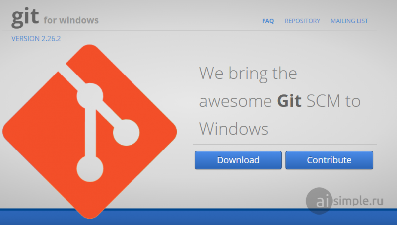 Главная страница gitforwindows.org. Система контроля версий Git. Часть 1.